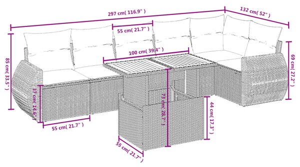 7 részes fekete polyrattan kerti ülőgarnitúra párnával