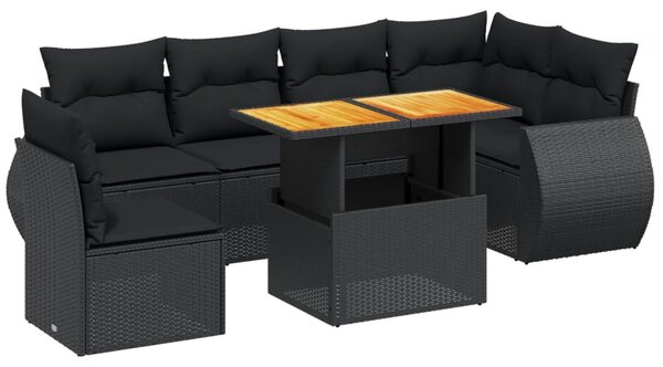 7 részes fekete polyrattan kerti ülőgarnitúra párnával