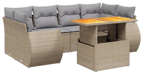 7 részes bézs polyrattan kerti ülőgarnitúra párnákkal