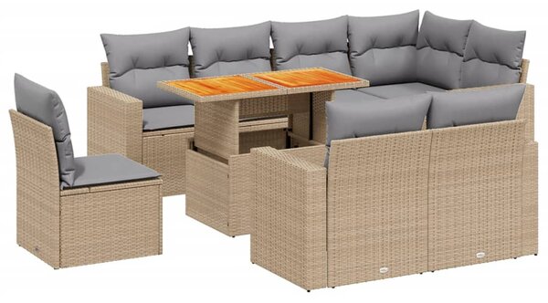 9 részes bézs polyrattan kerti ülőgarnitúra párnákkal