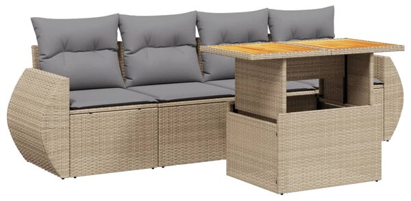 5 részes bézs polyrattan kerti ülőgarnitúra párnákkal