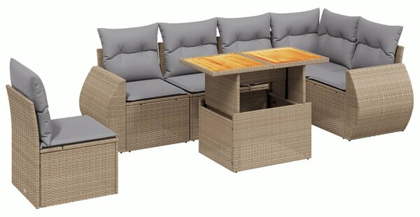 7 részes bézs polyrattan kerti ülőgarnitúra párnákkal
