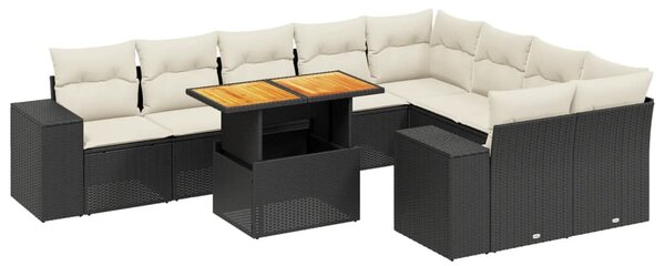 10 részes fekete polyrattan kerti ülőgarnitúra párnákkal