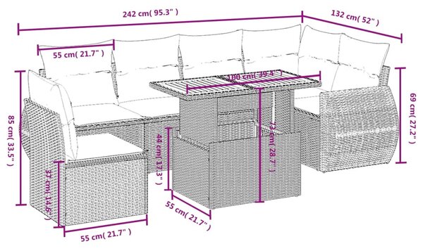 7 részes bézs polyrattan kerti ülőgarnitúra párnákkal