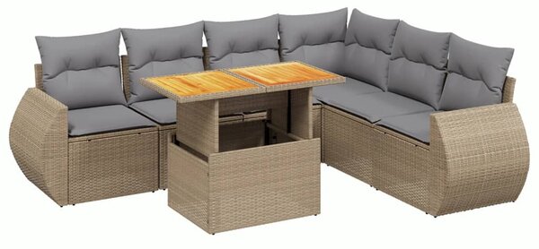 7 részes bézs polyrattan kerti ülőgarnitúra párnákkal