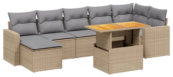 8 részes bézs polyrattan kerti ülőgarnitúra párnával