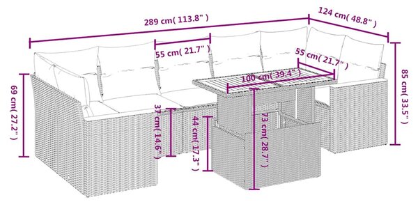 8 részes fekete polyrattan kerti ülőgarnitúra párnákkal