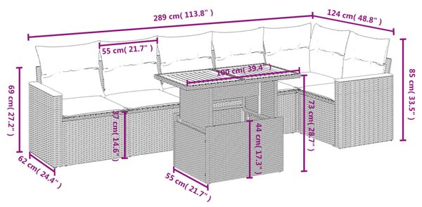7 részes fekete polyrattan kerti ülőgarnitúra párnával