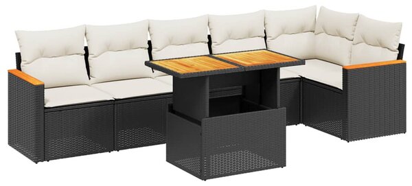 7 részes fekete polyrattan kerti ülőgarnitúra párnával