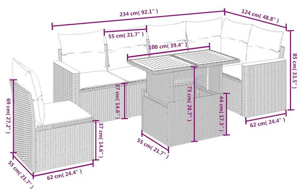 7 részes fekete polyrattan kerti ülőgarnitúra párnával