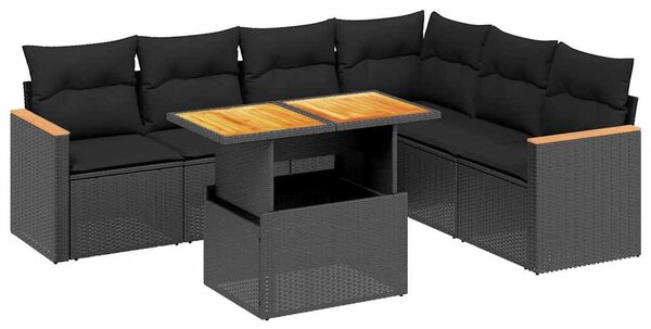 7 részes fekete polyrattan kerti ülőgarnitúra párnával