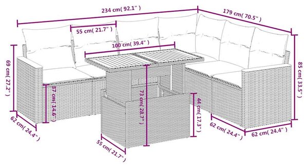 7 részes bézs polyrattan kerti ülőgarnitúra párnákkal