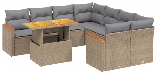 9 részes bézs polyrattan kerti ülőgarnitúra párnákkal