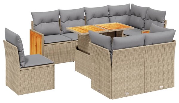 9 részes bézs polyrattan kerti ülőgarnitúra párnákkal