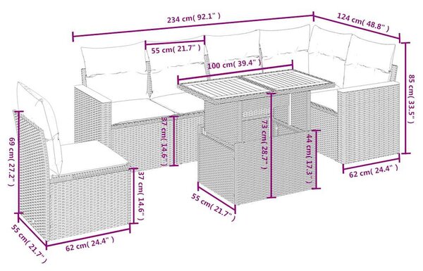 7 részes fekete polyrattan kerti ülőgarnitúra párnával