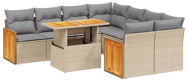 9 részes bézs polyrattan kerti ülőgarnitúra párnákkal