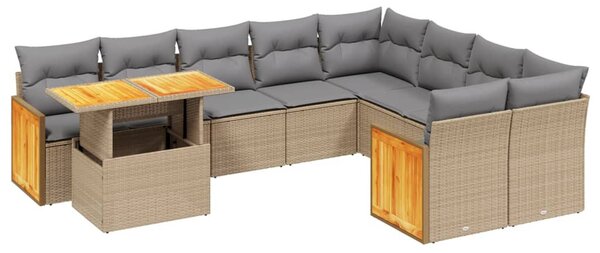 10 részes bézs polyrattan kerti ülőgarnitúra párnával