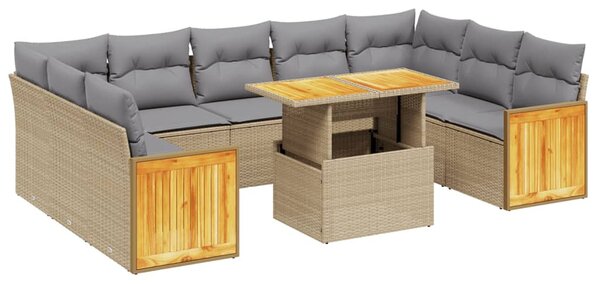 10 részes bézs polyrattan kerti ülőgarnitúra párnával