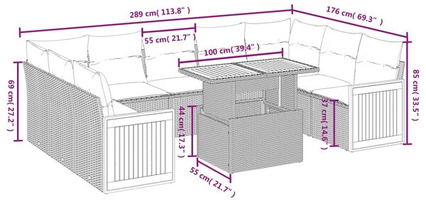 10 részes bézs polyrattan kerti ülőgarnitúra párnával