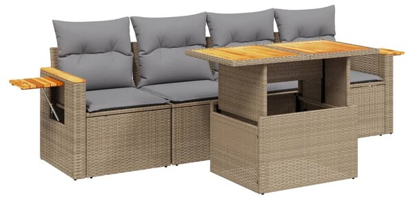 5 részes bézs polyrattan kerti ülőgarnitúra párnákkal