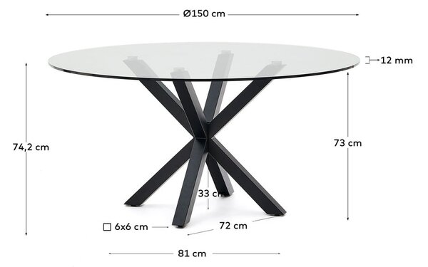 Fekete kerek étkezőasztal üveg asztallappal ø 150 cm Argo – Kave Home