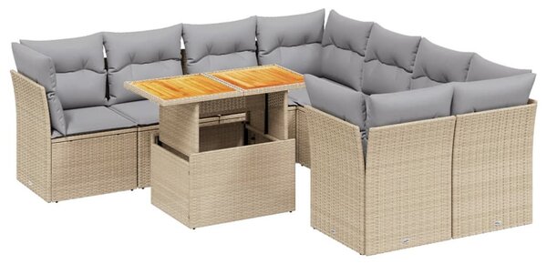 9 részes bézs polyrattan kerti ülőgarnitúra párnákkal