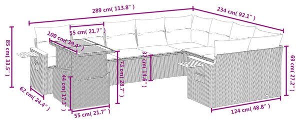 10 részes bézs polyrattan kerti ülőgarnitúra párnával