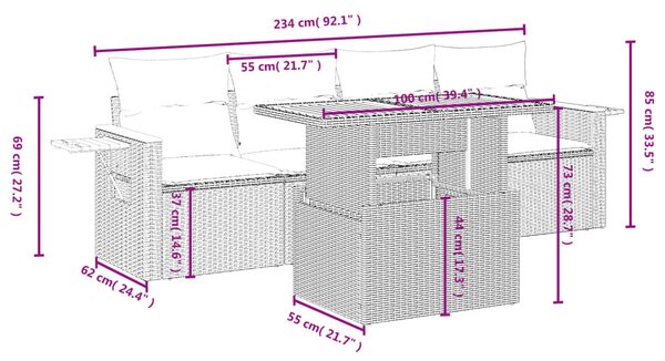 5 részes bézs polyrattan kerti ülőgarnitúra párnákkal