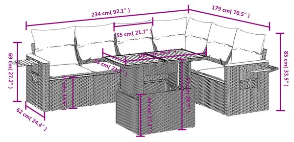 7 részes bézs polyrattan kerti ülőgarnitúra párnákkal