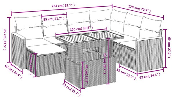 8 részes bézs polyrattan kerti ülőgarnitúra párnával