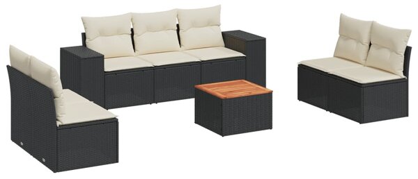 8 részes fekete polyrattan kerti ülőgarnitúra párnákkal