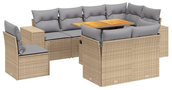 9 részes bézs polyrattan kerti ülőgarnitúra párnákkal