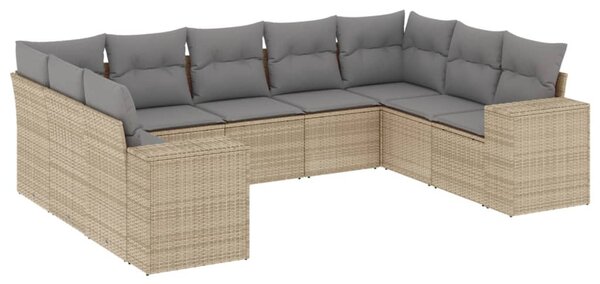 9 részes bézs polyrattan kerti ülőgarnitúra párnákkal
