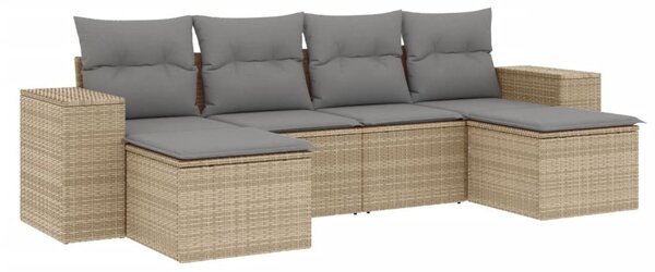 6 részes bézs polyrattan kerti ülőgarnitúra párnával