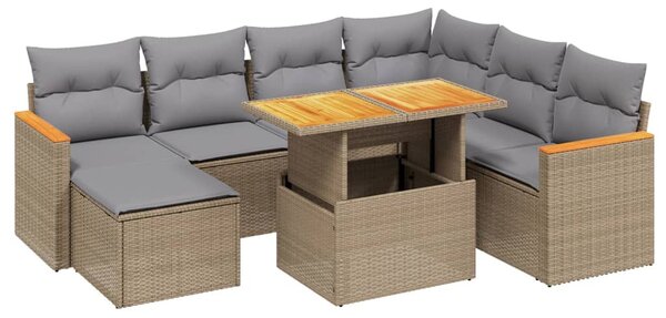 8 részes bézs polyrattan kerti ülőgarnitúra párnával