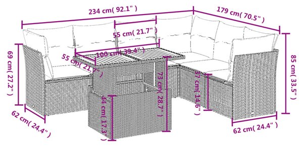 7 részes bézs polyrattan kerti ülőgarnitúra párnákkal