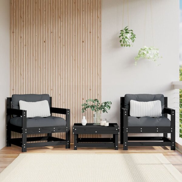 VidaXL 2 db fekete tömör fenyőfa kerti szék párnákkal