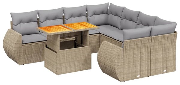 9 részes bézs polyrattan kerti ülőgarnitúra párnákkal