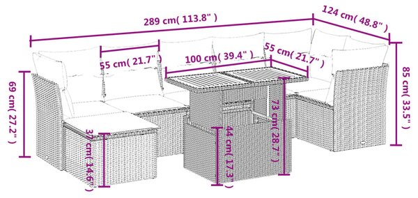 8 részes bézs polyrattan kerti ülőgarnitúra párnával