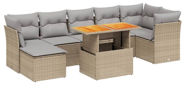 8 részes bézs polyrattan kerti ülőgarnitúra párnával