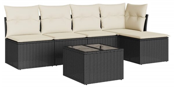6 részes fekete polyrattan kerti ülőgarnitúra párnákkal
