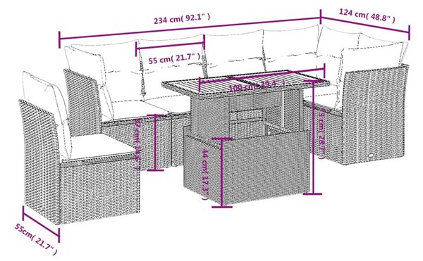 7 részes bézs polyrattan kerti ülőgarnitúra párnákkal