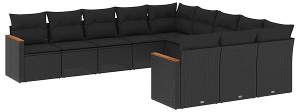 11 részes fekete polyrattan kerti ülőgarnitúra párnákkal