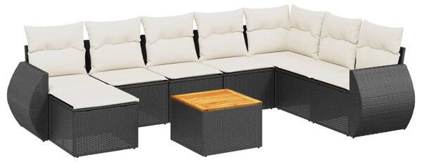 9 részes fekete polyrattan kerti ülőgarnitúra párnákkal