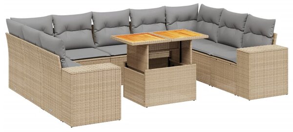 10 részes bézs polyrattan kerti ülőgarnitúra párnával