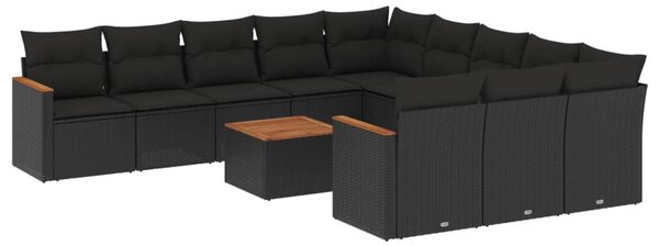 12 részes fekete polyrattan kerti ülőgarnitúra párnákkal