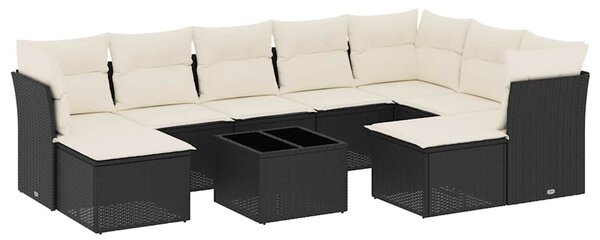 10 részes fekete polyrattan kerti ülőgarnitúra párnákkal