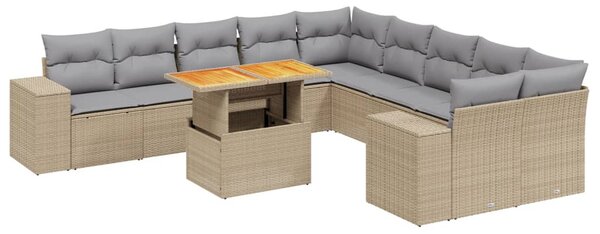 11 részes bézs polyrattan kerti ülőgarnitúra párnákkal