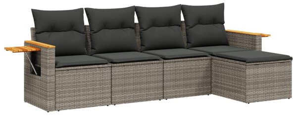 5 részes szürke polyrattan kerti ülőgarnitúra párnákkal