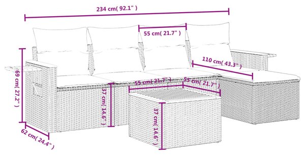 6 részes szürke polyrattan kerti ülőgarnitúra párnákkal